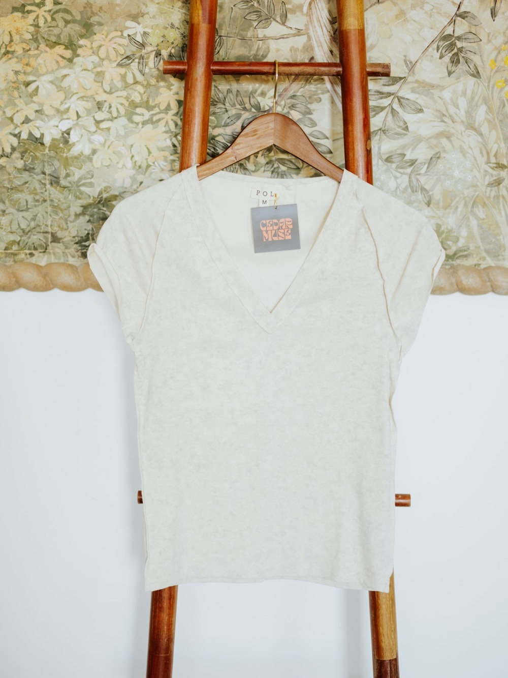 Vintage Wash V Neck Cotton Slim Fit Tee Top NWT